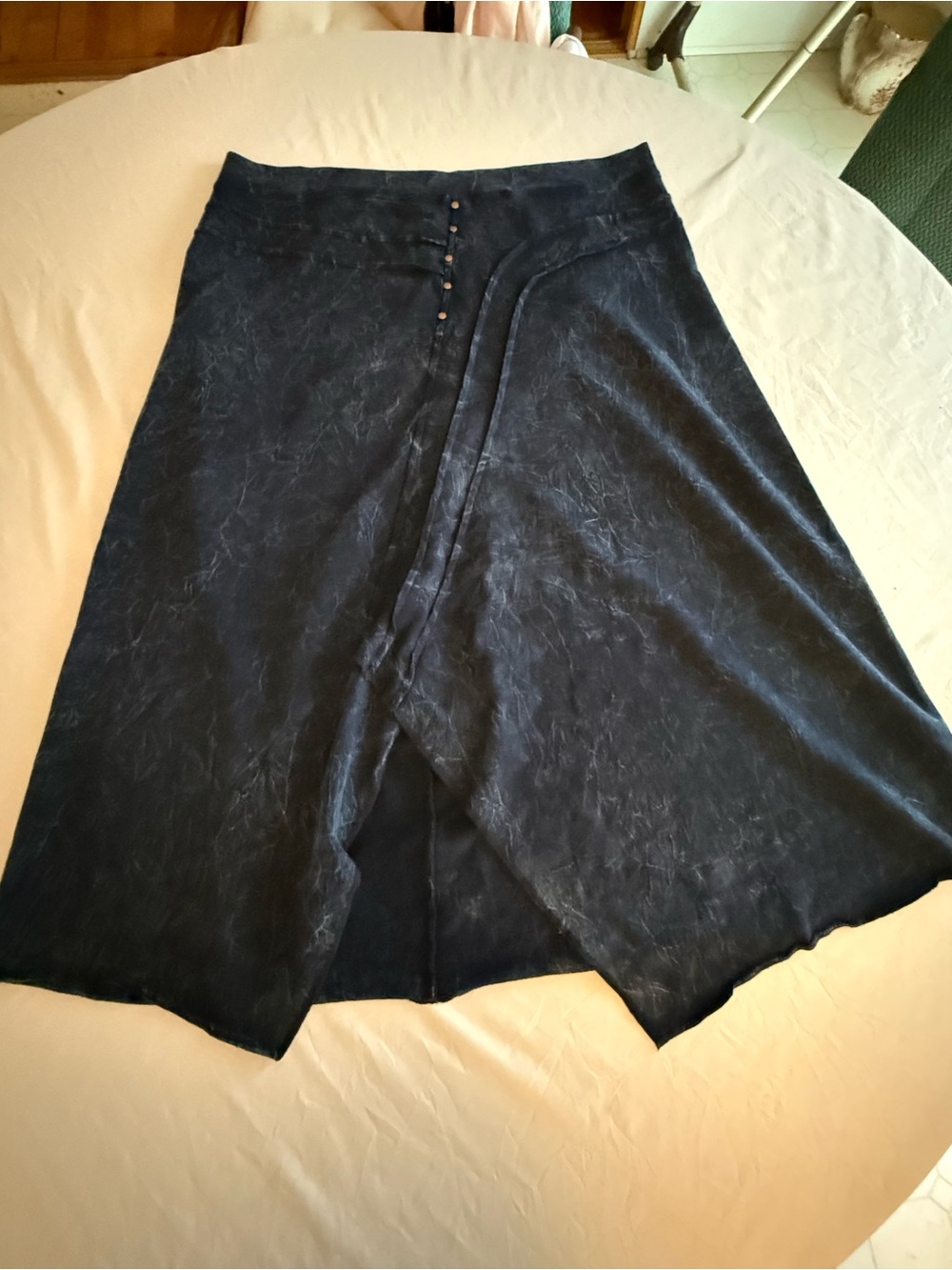 Soft Surroundings Navy Asymmetrical Midi Skirt with Front Buttons